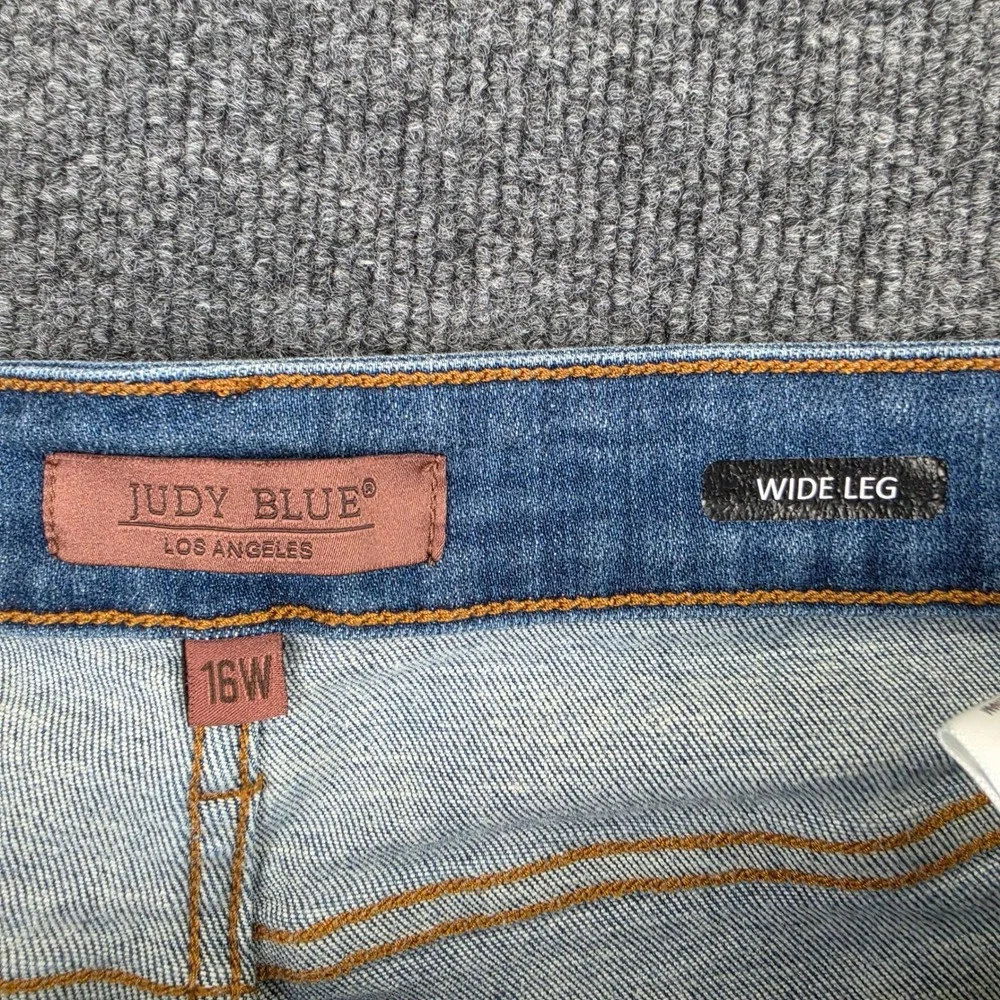 Judy Blue Wide Leg Jeans Women's 16W High Rise Raw Hem Dark Wash Retro Inspired